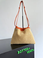 BOTTEGA VENETA 25S STAUBBEUTEL 32 IN GEBRANNTEM ORANGEN RAFFIA UND KALBSLEDER