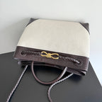 BOTTEGA VENETA 25S MEDIUM ANDIAMO 32 IN ELFENBEIN DUNKELBRAUN KALBSLEDER UND CANVAS