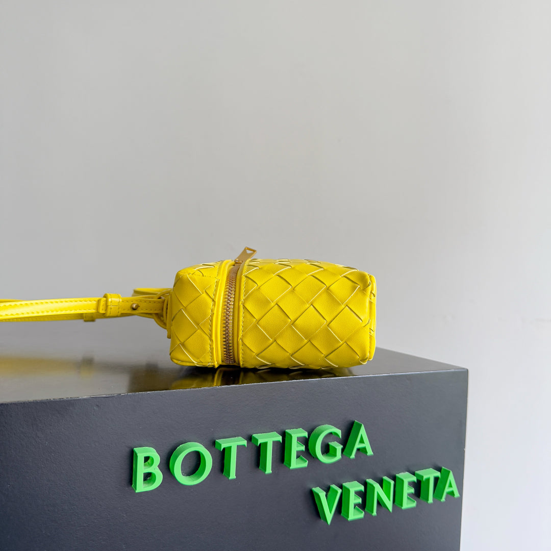 BOTTEGA VENETA 25S BANG BANG 22 IN ZITRONENGELBEM INTRECCIATO-KALBSKIN-GOLD-HARDWARE