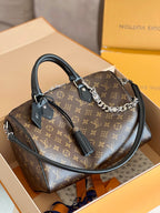 LV 25S SPEEDY SOFT 30 IN BROWN MONOGRAM CANVAS AND CALFSKIN SILVER HARDWARE