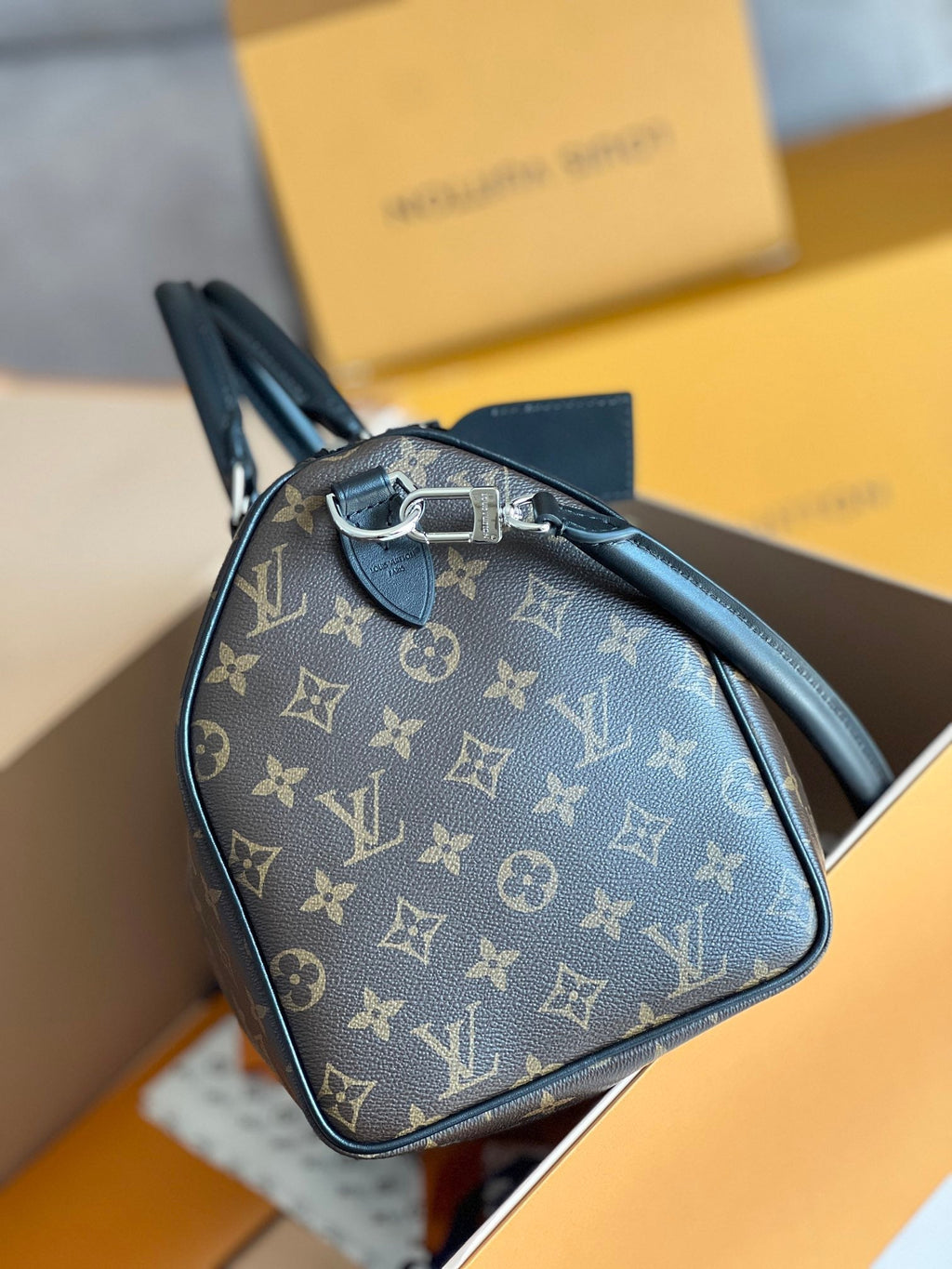 LV 25S SPEEDY SOFT 30 IN BROWN MONOGRAM CANVAS AND CALFSKIN SILVER HARDWARE