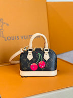 LV 25S NANO ALMA 18 IN DARK BROWN CANVAS MONOGRAM CHERRY PRINT GOLD HARDWARE