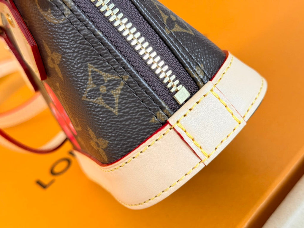 LV 25S NANO ALMA 18 IN DARK BROWN CANVAS MONOGRAM CHERRY PRINT GOLD HARDWARE