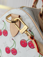 LV 25S SPEEDY SOFT 30 IN WHITE CANVAS MONOGRAM CHERRY PRINT GOLD HARDWARE