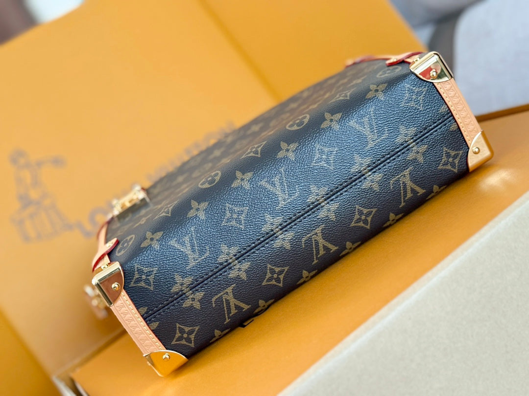 LV 25S SIDE TRUNK 30 IN BROWN MONOGRAM CANVAS LEATHER TRIM GOLD HARDWARE