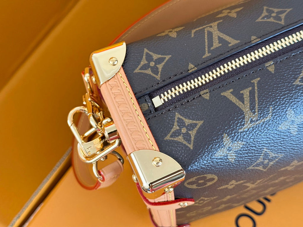 LV 25S SIDE TRUNK 30 IN BROWN MONOGRAM CANVAS LEATHER TRIM GOLD HARDWARE