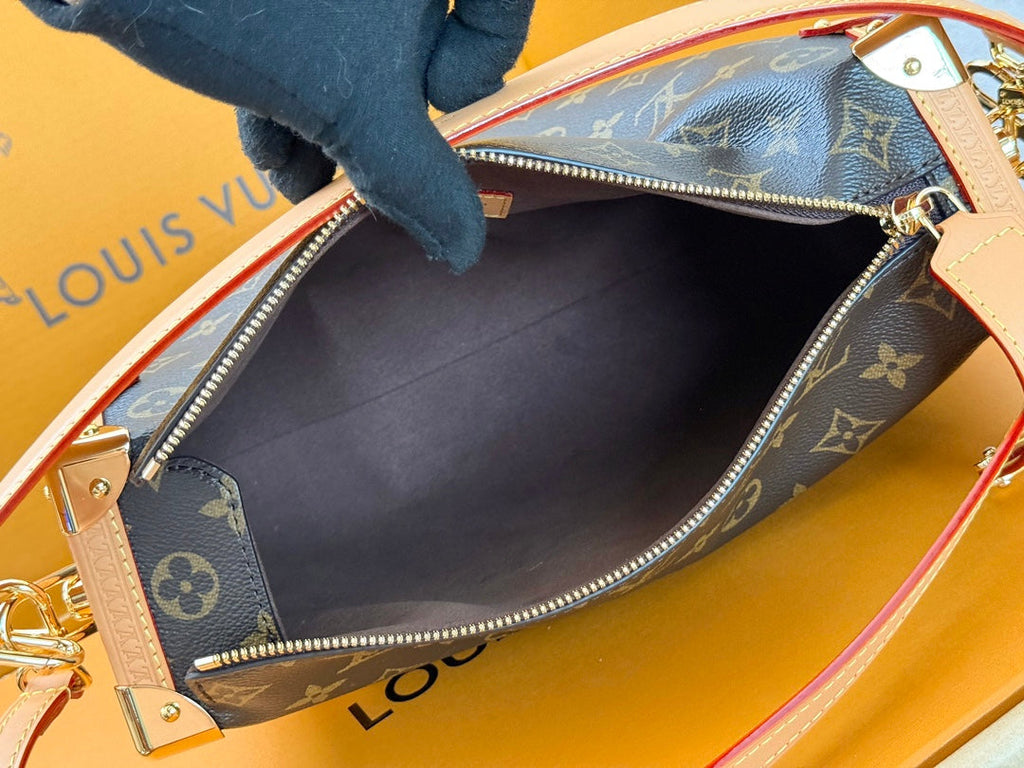 LV 25S SIDE TRUNK 30 IN BROWN MONOGRAM CANVAS LEATHER TRIM GOLD HARDWARE