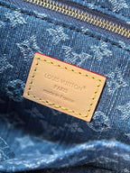 LV 25S ONTHEGO 28 IN BLUE MONOGRAM DENIM COTTON CALFSKIN LEATHER STRAP