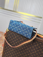 LV 25S ONTHEGO 28 IN BLUE MONOGRAM DENIM COTTON CALFSKIN LEATHER STRAP