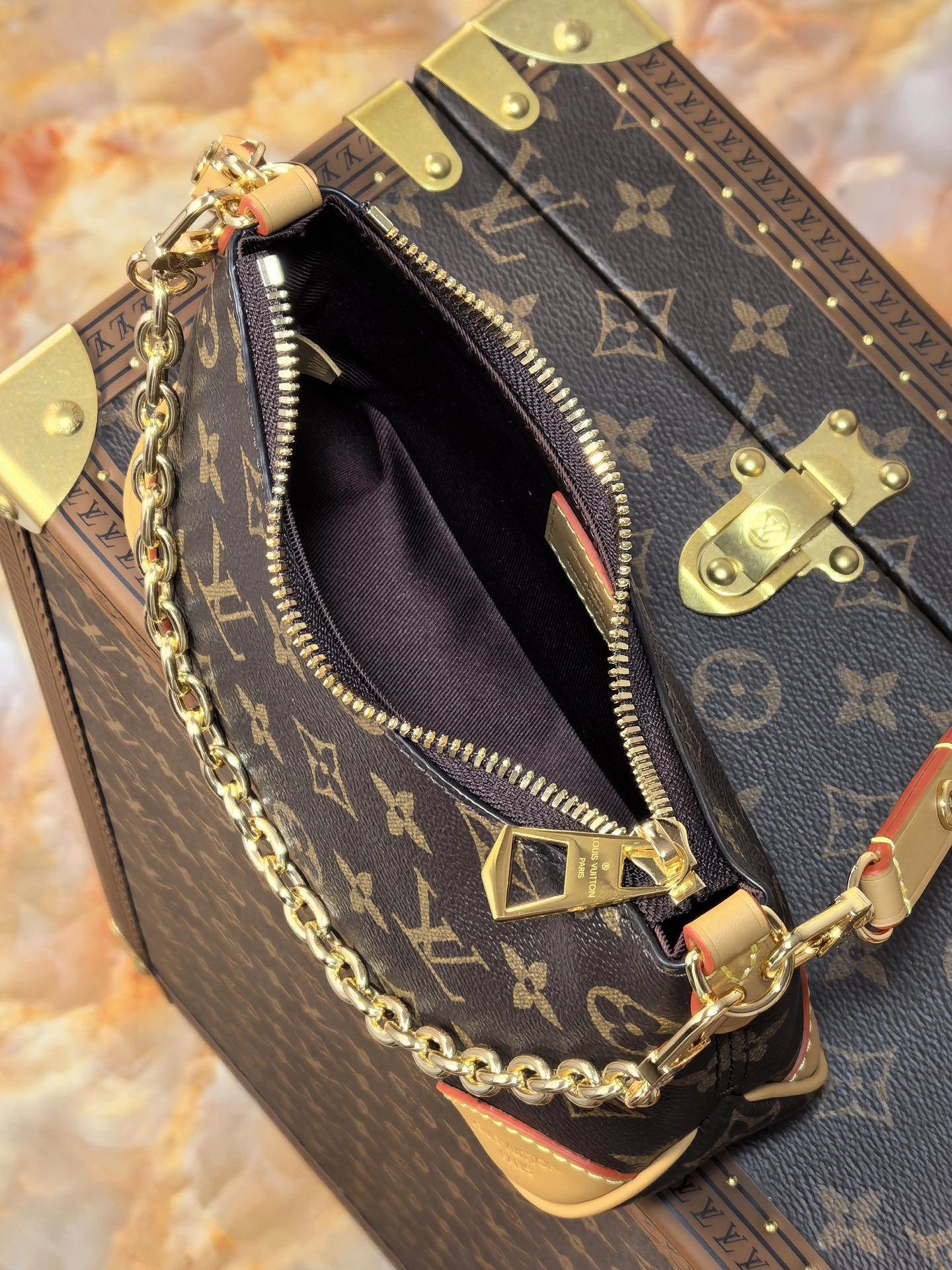 LV 25S BOULOGNE 20 IN DARK BROWN MONOGRAM CANVAS GOLD HARDWARE