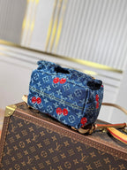 LV 25S VENICE BACKPACK 26 IN BLUE DENIM MONOGRAM CHERRY GOLD HARDWARE