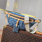 LV 25S BUMBAG 38 IN BLUE MONOGRAM DENIM LEATHER TRIM GOLD HARDWARE