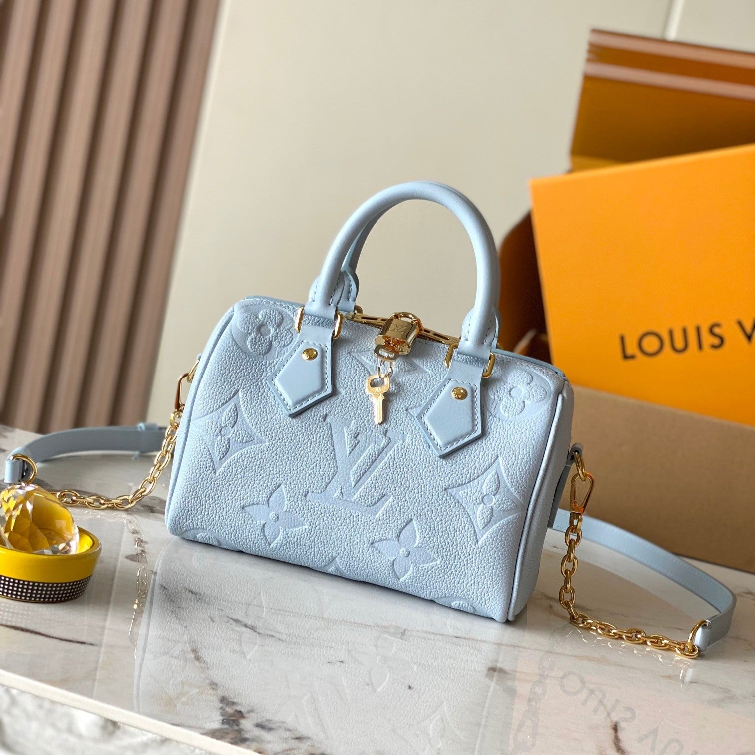 SPEEDY BANDOULIÈRE 20 AUS BLAUEM HOUR-MONOGRAMM-EMPREINTE-LEDER