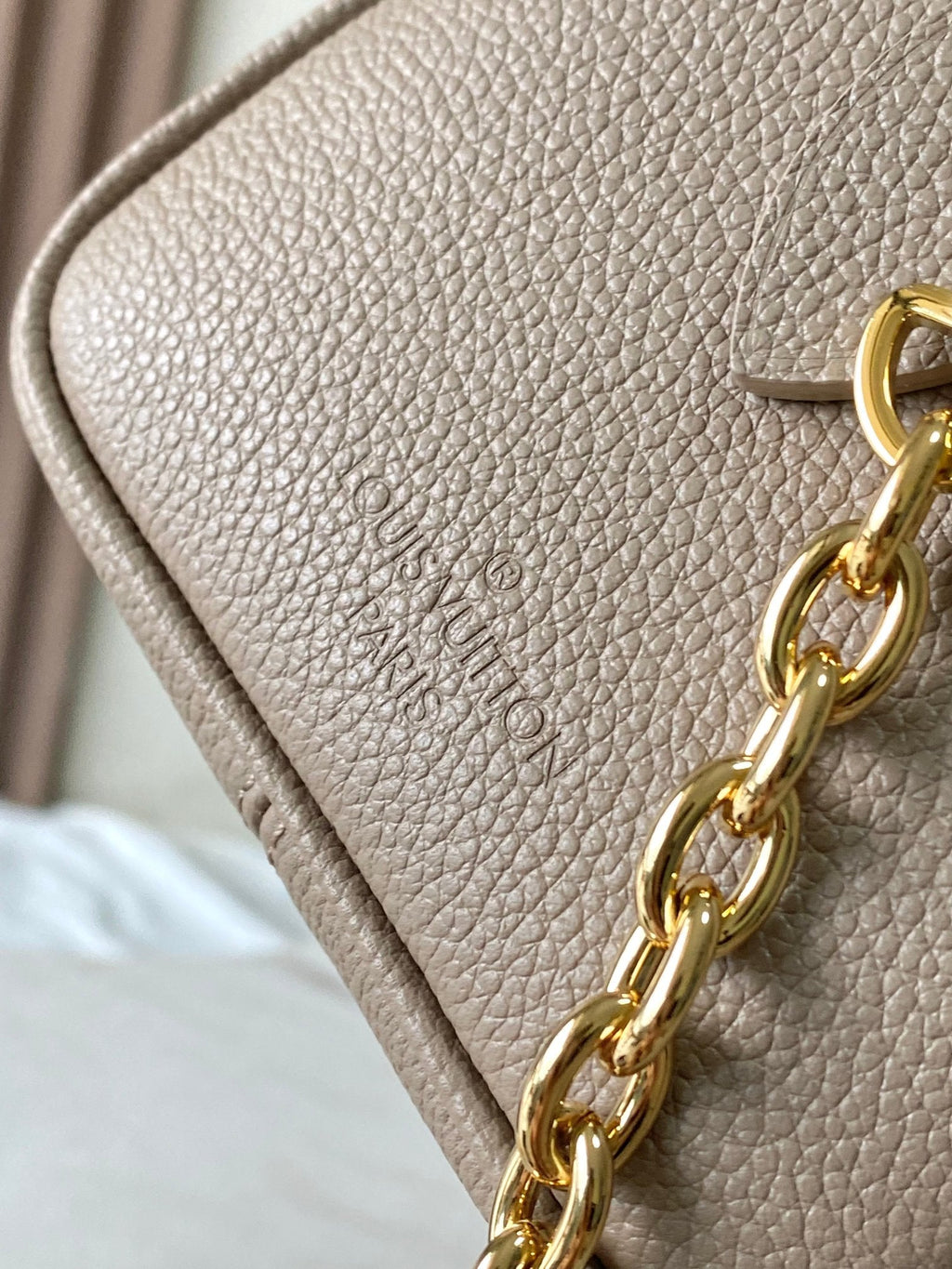 SPEEDY BANDOULIÈRE 20 IN TAUPE BRAUN UND WEISS MONOGRAMM EMPREINTE LEDER