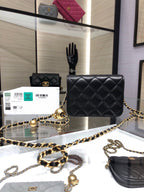 MINI FLAP BAG 12 IN BLACK QUILTED LAMBSKIN GOLD HARDWARE