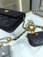 MINI FLAP BAG 12 IN BLACK QUILTED LAMBSKIN GOLD HARDWARE