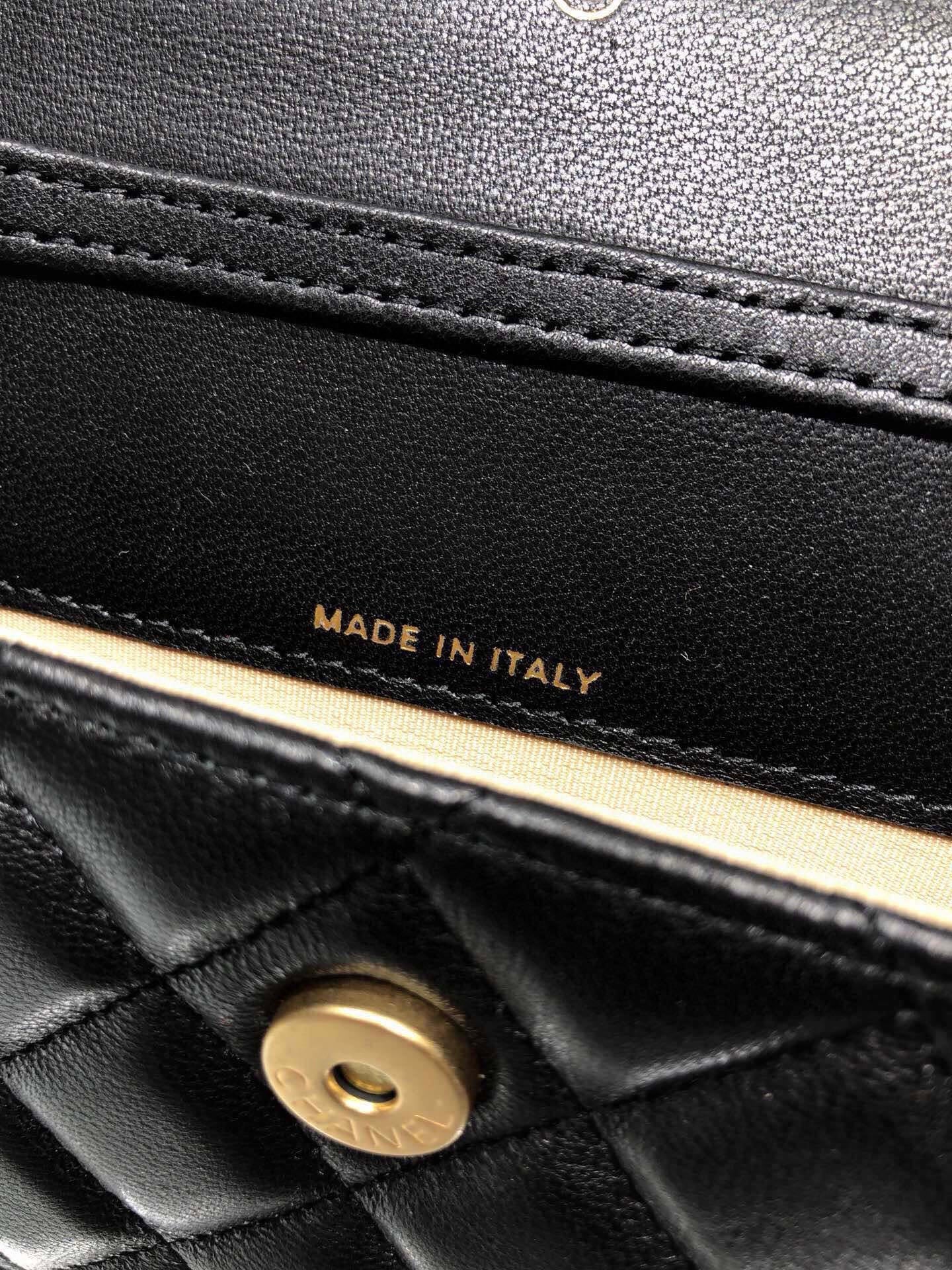 MINI FLAP BAG 12 IN BLACK QUILTED LAMBSKIN GOLD HARDWARE