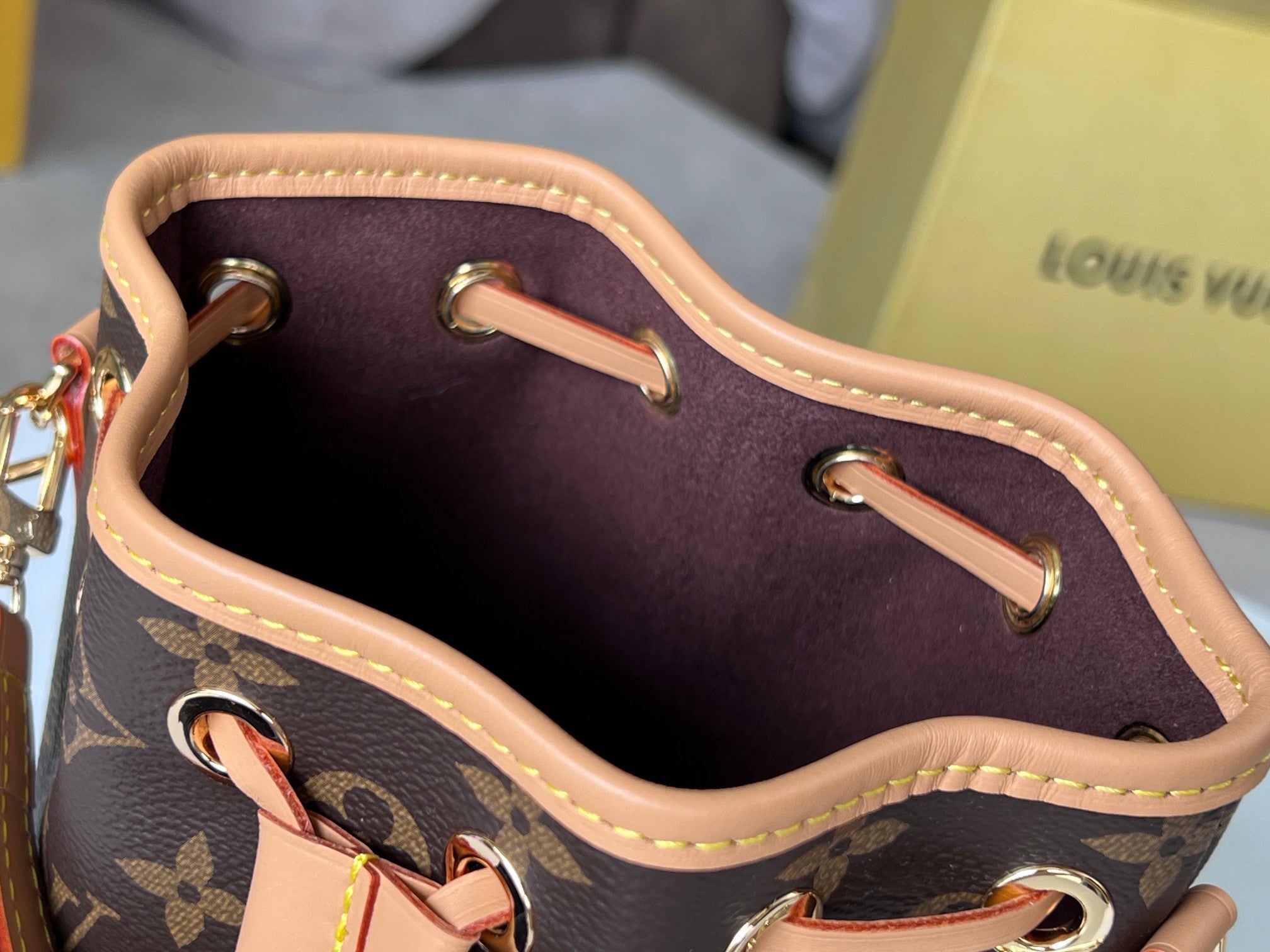 LV 25S NANO NOÉ 16 IN DARK BROWN MONOGRAM COATED CANVAS LEATHER TRIM