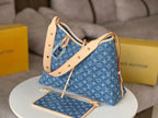 LV 25S Tragetasche 39 in blauem Denim mit Monogramm-Lederbesatz