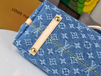 LV 25S Tragetasche 39 in blauem Denim mit Monogramm-Lederbesatz