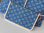 LV 25S Tragetasche 39 in blauem Denim mit Monogramm-Lederbesatz