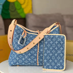LV 25S Tragetasche 39 in blauem Denim mit Monogramm-Lederbesatz