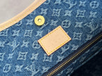 LV 25S Tragetasche 39 in blauem Denim mit Monogramm-Lederbesatz