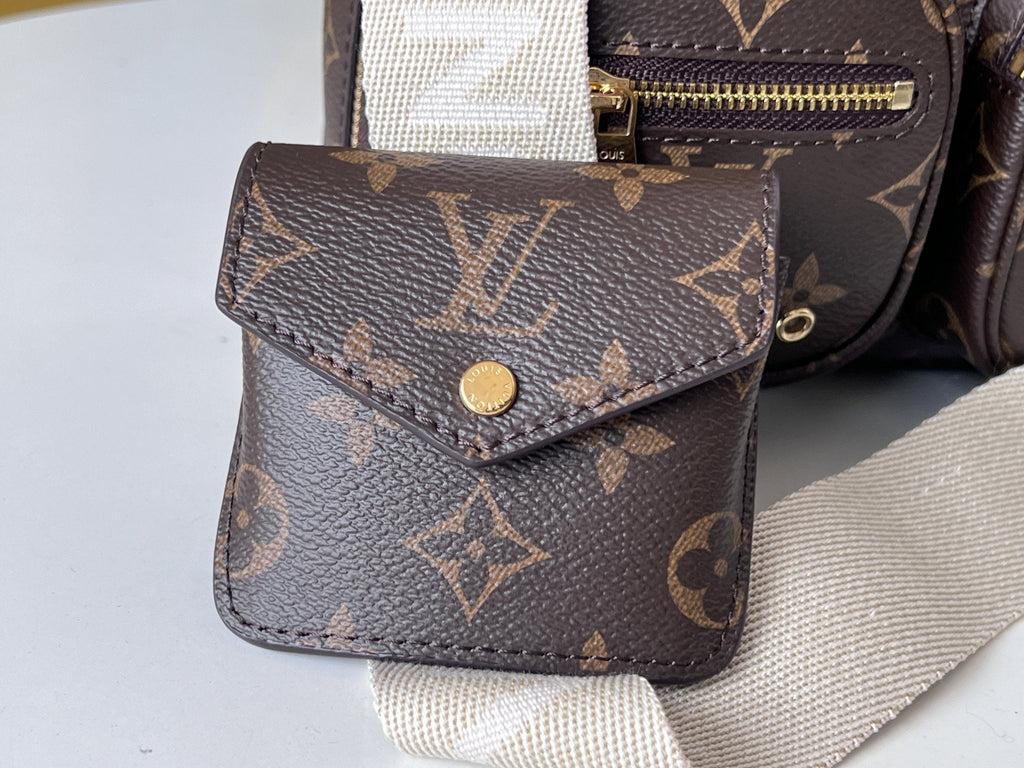 LV 25S Utility Crossbody-Handtasche, 18 Zoll, braunes Monogramm-Canvas, goldene Beschläge