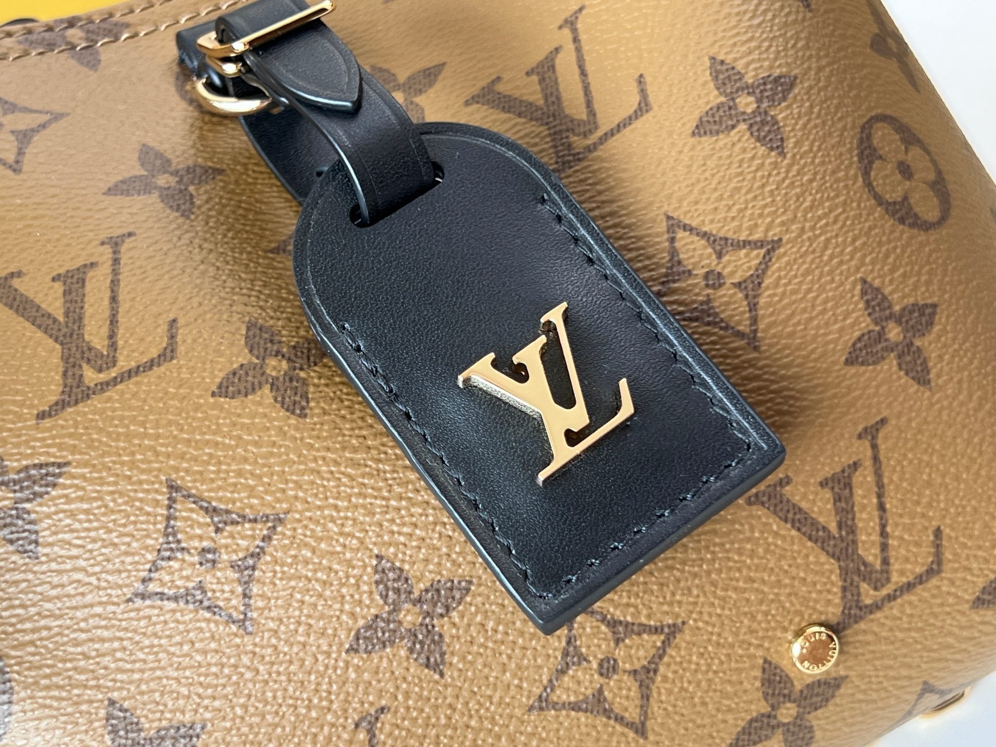 LV 25S ATLANTIS BB 17 IN CARAMEL BEIGE MONOGRAM COATED CANVAS LEATHER TRIM BLACK