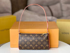 LV 25S Pochette Tirette 22 in Dunkelbraun, Monogramm-Canvas, goldene Beschläge