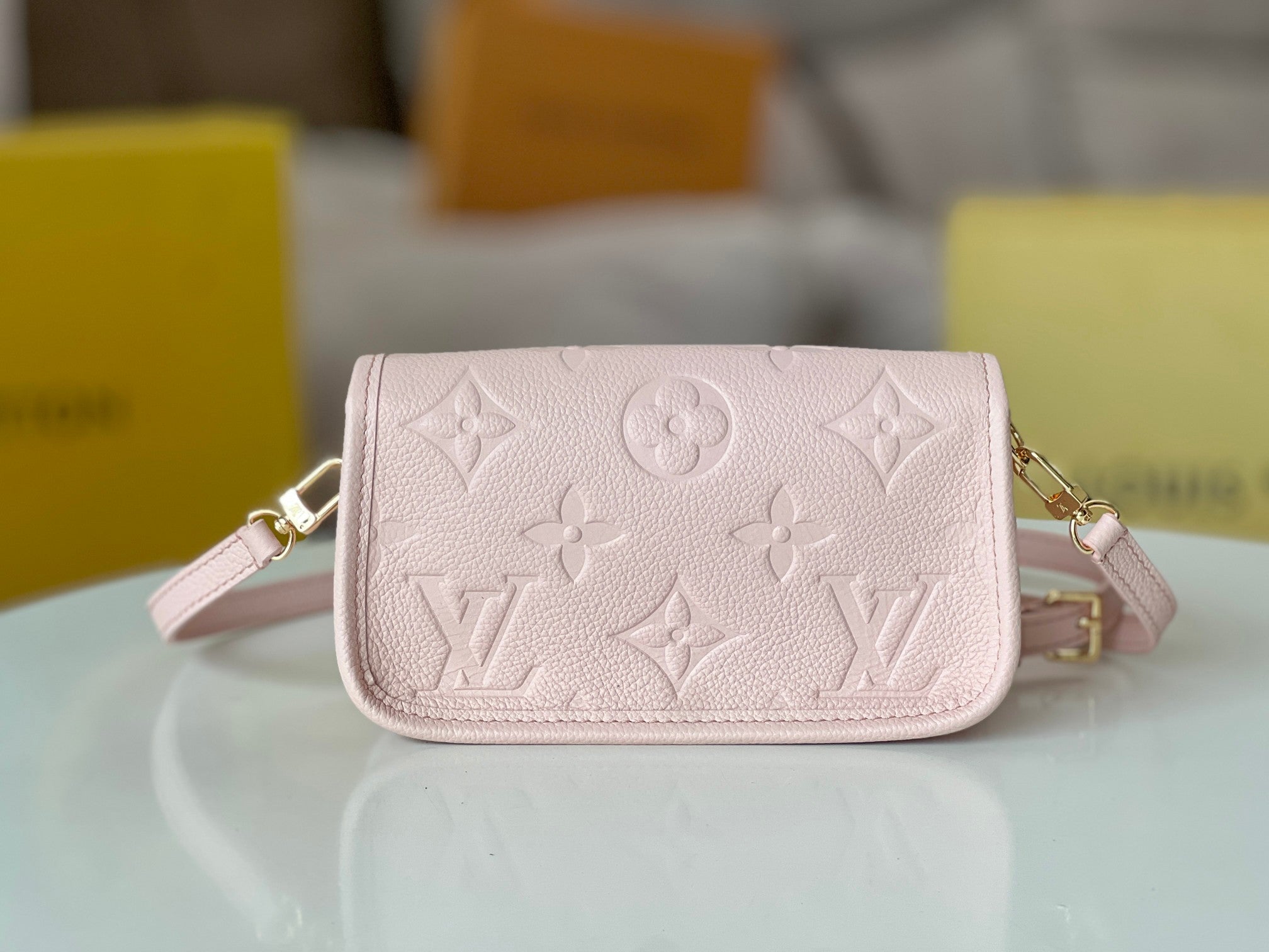 LV 25S MINI NANO DIANE 19 IN PINK MONOGRAM EMPREINTE LEATHER GOLD HARDWARE