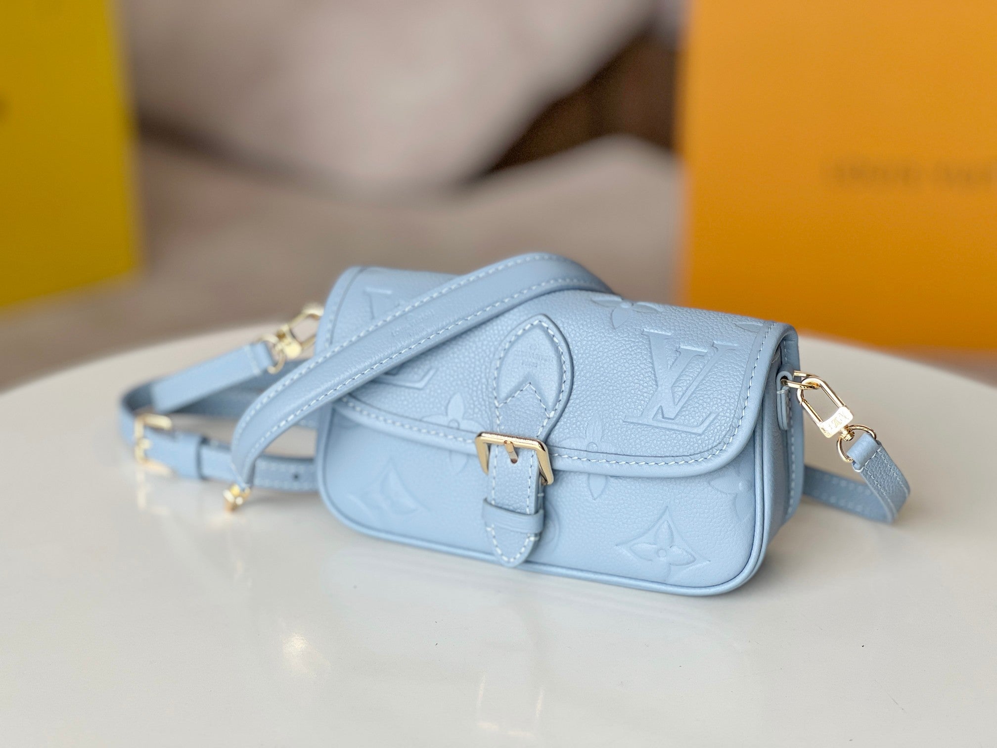 LV 25S MINI NANO DIANE 19 IN BEAU BLUE MONOGRAM EMPREINTE LEATHER GOLD HARDWARE