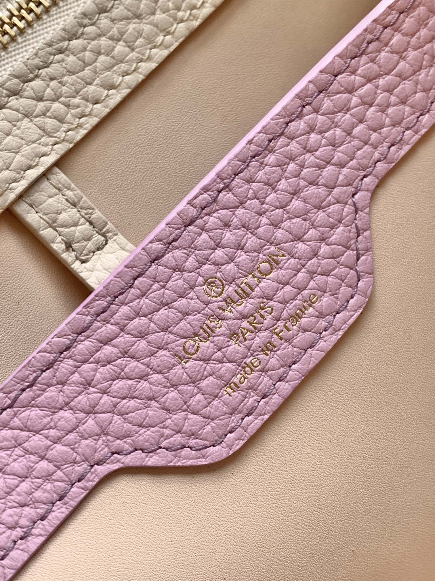 CAPUCINES BB 27 IN PERLWEISS TAURILLON GOLD HARDWARE