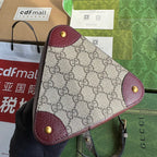 Eimertasche 18 Zoll, burgunderrotes Canvas und Kalbsleder, goldfarbene Beschläge