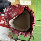 Eimertasche 18 Zoll, burgunderrotes Canvas und Kalbsleder, goldfarbene Beschläge