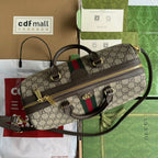 Ophidia Große Boston Tasche 31 Zoll Beige Ebony GG Braun Kalbslederbesatz