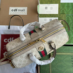 OPHIDIA MITTLERE HANDTASCHE 31 IN BEIGE WEISSEM CANVASE MIT BESATZ AUS HAFERFARBENEM KALBSLEDER UND GOLDENEN BESCHLÄGEN