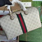 OPHIDIA MITTLERE HANDTASCHE 31 IN BEIGE WEISSEM CANVASE MIT BESATZ AUS HAFERFARBENEM KALBSLEDER UND GOLDENEN BESCHLÄGEN