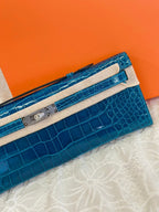 KELLY CUT 31 IN CLASSIC BLUE SHINNY ALLIGATOR LEATHER WITH SILVER HARDWARE (MADE-TO-ODER)