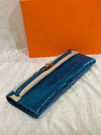 KELLY CUT 31 IN CLASSIC BLUE SHINNY ALLIGATOR LEATHER WITH SILVER HARDWARE (MADE-TO-ODER)