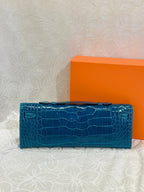 KELLY CUT 31 IN CLASSIC BLUE SHINNY ALLIGATOR LEATHER WITH SILVER HARDWARE (MADE-TO-ODER)
