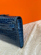 KELLY CUT 31 IN NAVY BLUE SHINNY ALLIGATOR LEATHER WITH SILVER HARDWARE (MADE-TO-ODER)