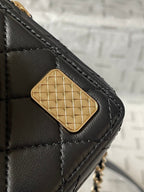 CC 16 Kameratasche aus schwarzem Kalbsleder und vergoldetem Metall