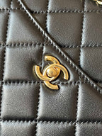 CAMERA BAG 24 IN BLACK QUILTED LAMBSKIN DOUBLE C GOLD COIN