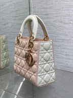MEDIUM LADY BAG 20 IN BABY PINK QUILTED MACROCANNAGE CALFSKIN WHITE STRAP