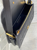 Klapptasche 18 Schwarz Gesteppt Vollständig Kalbsleder