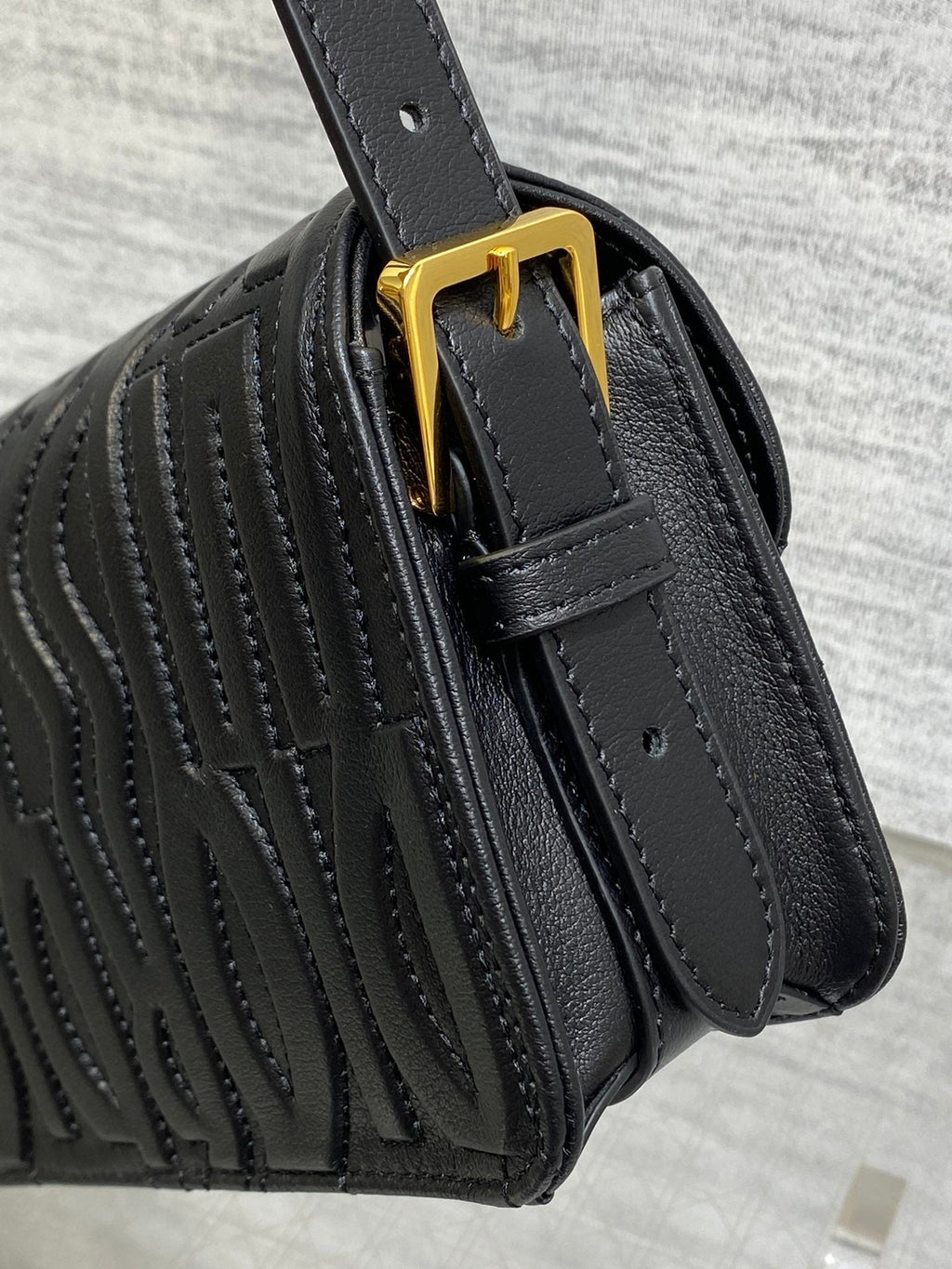 Klapptasche 18 Schwarz Gesteppt Vollständig Kalbsleder