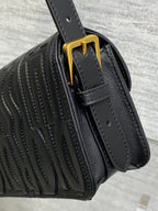 Klapptasche 18 Schwarz Gesteppt Vollständig Kalbsleder