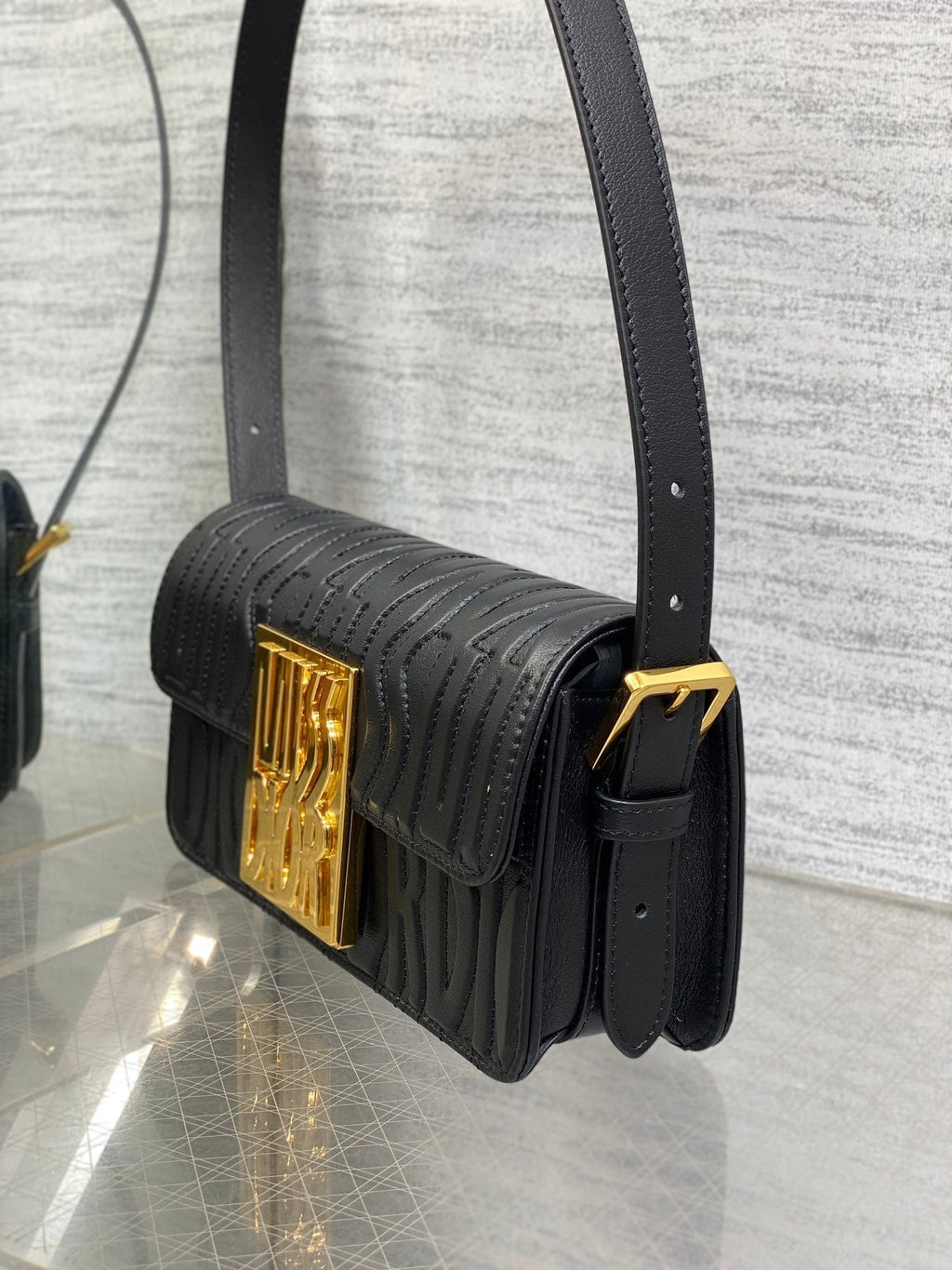 Klapptasche 18 Schwarz Gesteppt Vollständig Kalbsleder