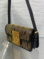 MINI FLAP BAG 18 IN BLACK LAMBSKIN WITH GOLD RHINSTONES